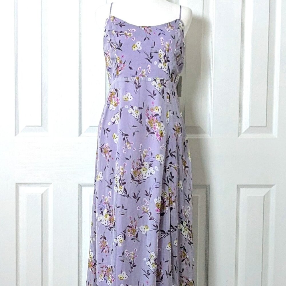 FATE Women's Flowy Chiffon Tie Back Maxi Dress  Size XL  Lavender Floral Print